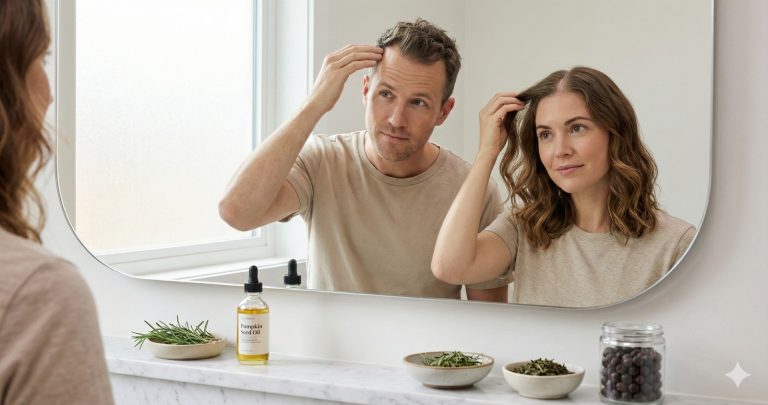DHT and hair loss natural remedies including pumpkin seed oil, rosemary, and saw palmetto