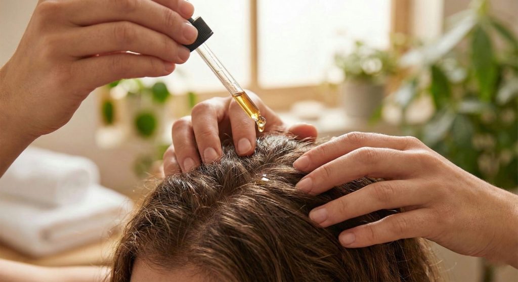Scalp massage with rosemary oil to reduce DHT and promote hair growth