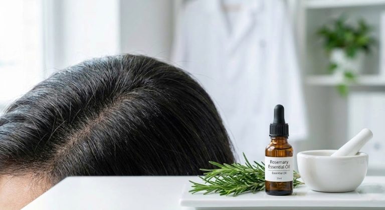Feature image showing rosemary oil as a natural alternative to minoxidil for hair growth and scalp health