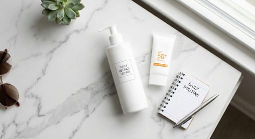 Skincare routine essentials for using body retinol safely including sunscreen